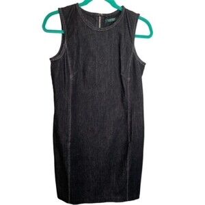 LAUREN RALPH LAUREN Black Denim Pocket Sleeveless Shift Dress 4 EUC
